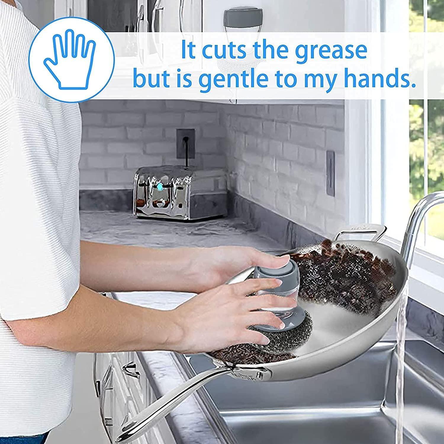 CleanGrip™ Soap Dispensing Scrub Brush – Effortless Kitchen Cleaning (2 Pack)✨
