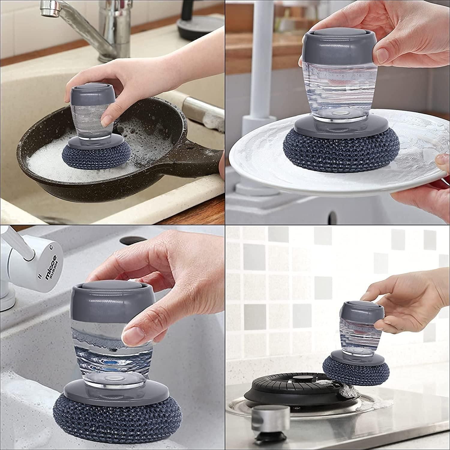 CleanGrip™ Soap Dispensing Scrub Brush – Effortless Kitchen Cleaning (2 Pack)✨